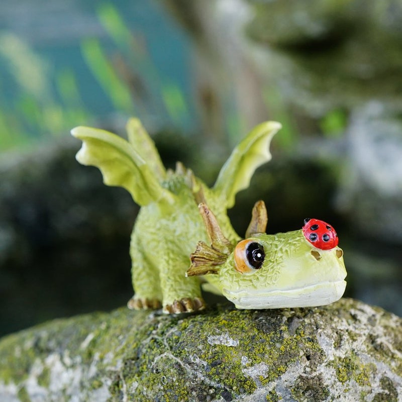 Top Collection 4414 Miniature Fairy Garden & Terrarium Mini Dragon Playing with Ladybug Statue, Small - Image 2